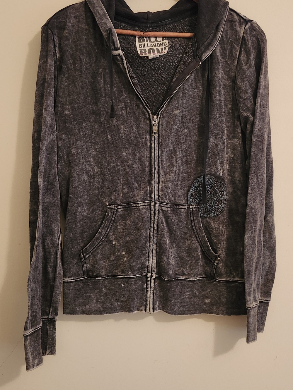 Billabong Men's Washed Black Zip Hoodie Jacket